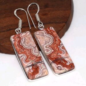 Mexican Laguna Lace Agate 925 Sterling Silver Handmade Drop Dangle Earrings